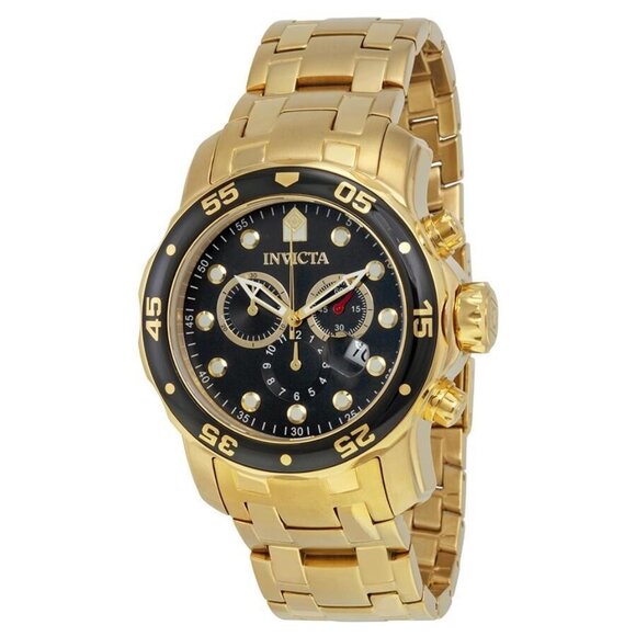 NWT Authentic Invicta Pro Diver Chronograph Black Dial Gold-tone Men's Watch - Picture 1 of 3